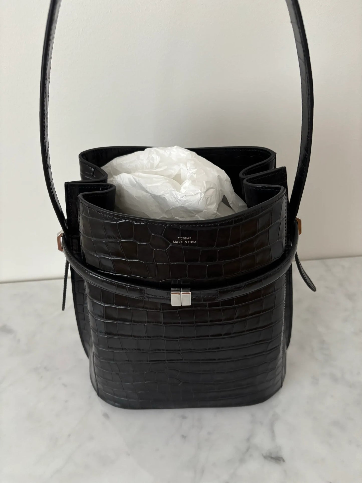 Toteme Crocco-embossed Bucket Handbag