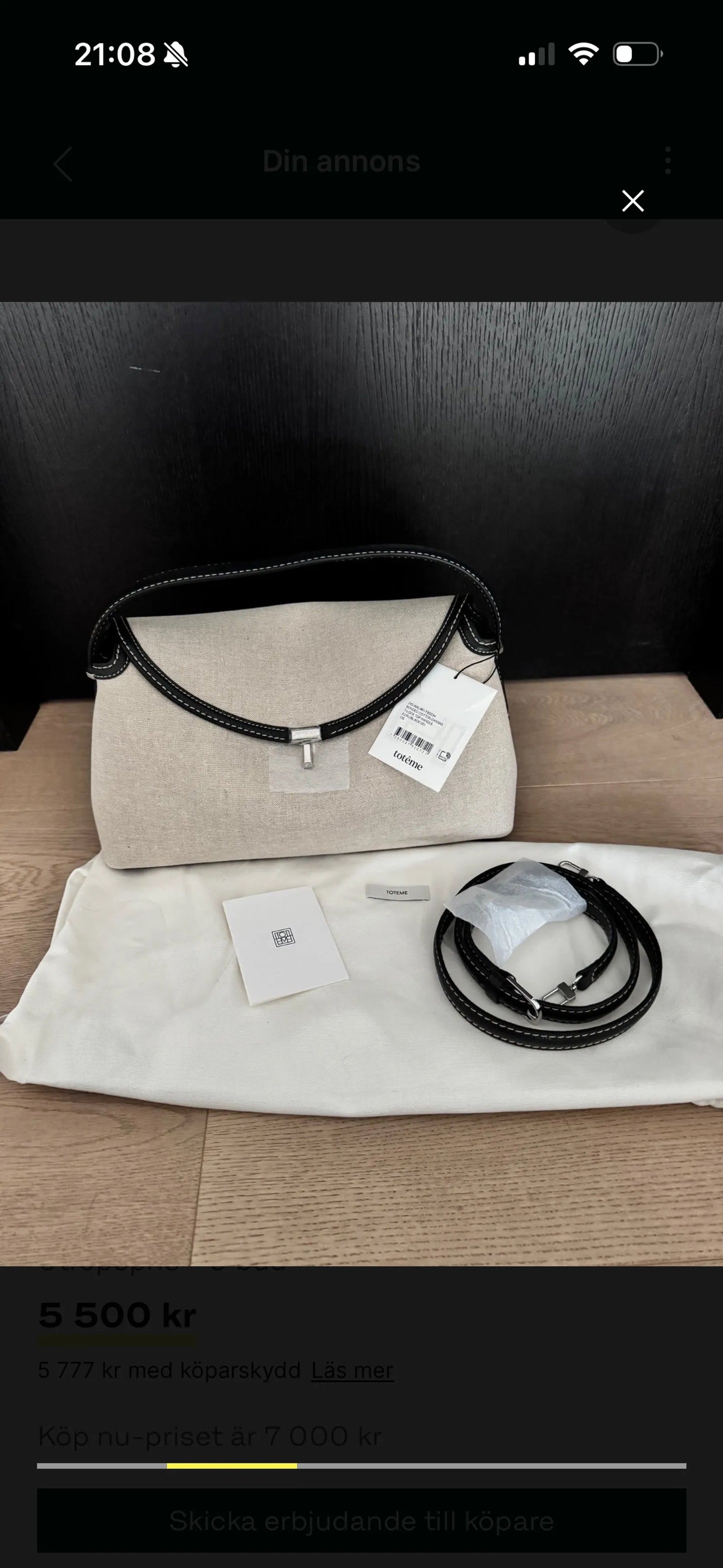 Toteme T-lock Handle Ecru/black Shoulder bag