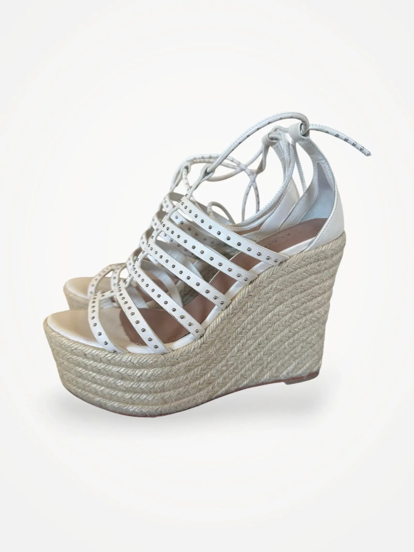 Alaïa Ladies Veau1 Bande Clou White Espadrille Wedge Heels Sandals