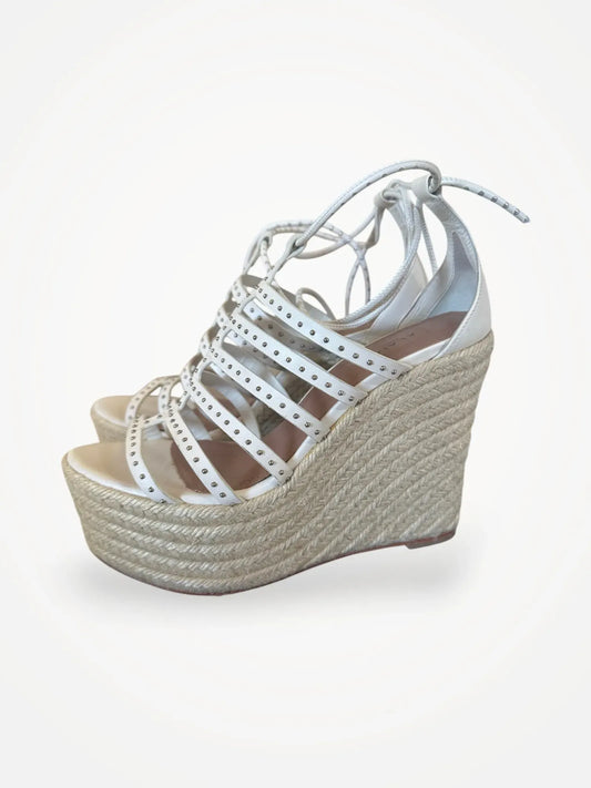 Alaïa Ladies Veau1 Bande Clou White Espadrille Wedge Heels-skinnsandaler