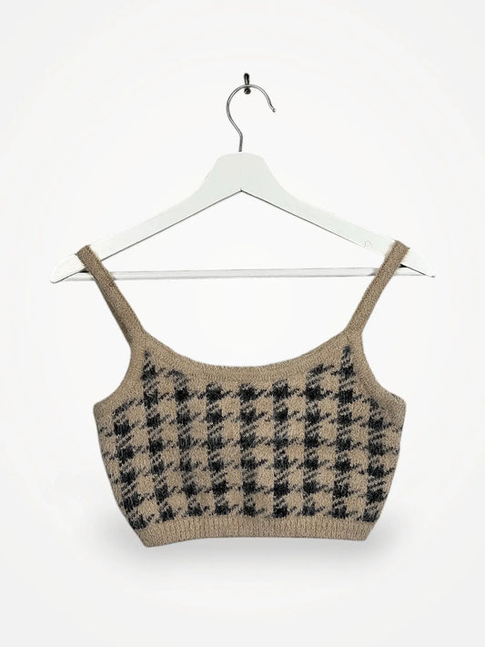NA-KD Checked Cropped Knitted-topp