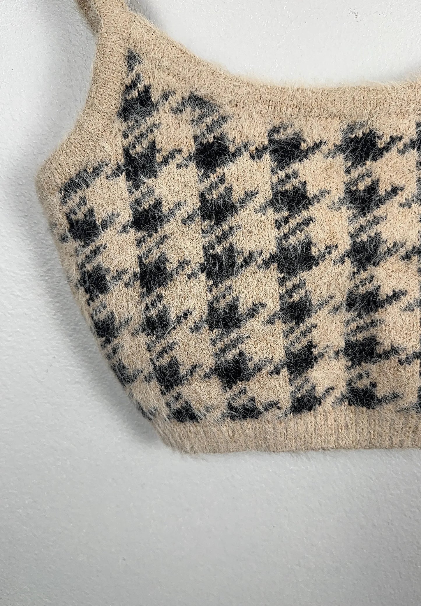 NA-KD Checked Cropped Knitted-topp
