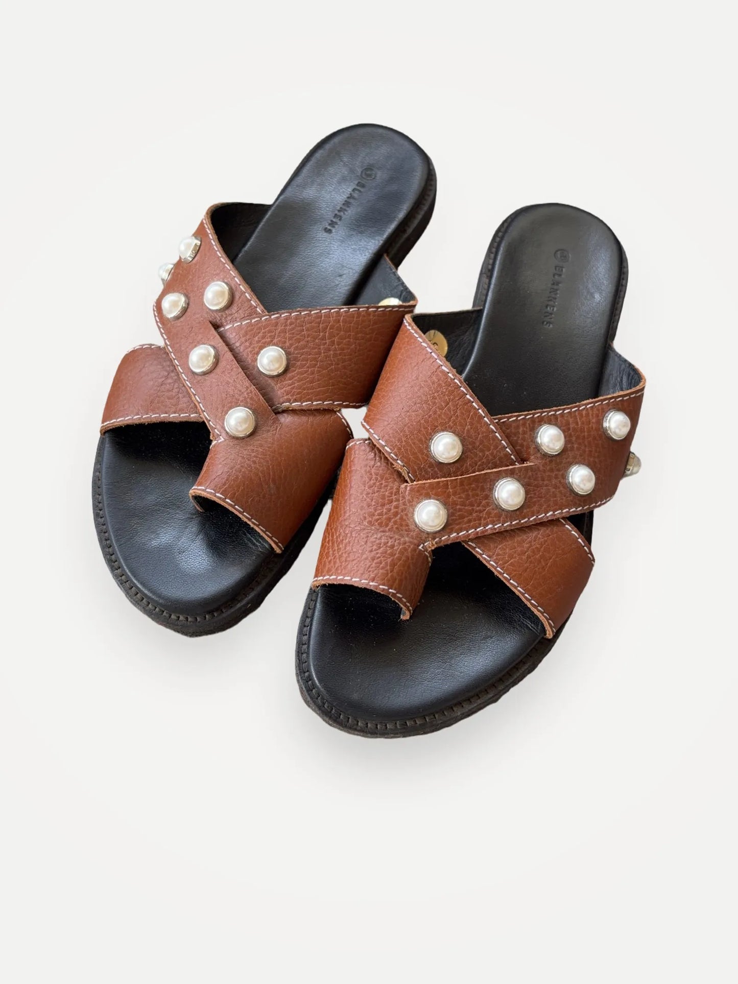Blankens The Mette Brown Eco Leather With Pearls-skinnsandaler