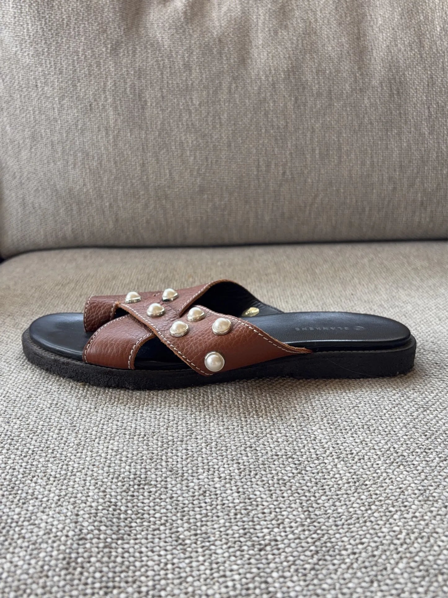 Blankens The Mette Brown Eco Leather With Pearls-skinnsandaler