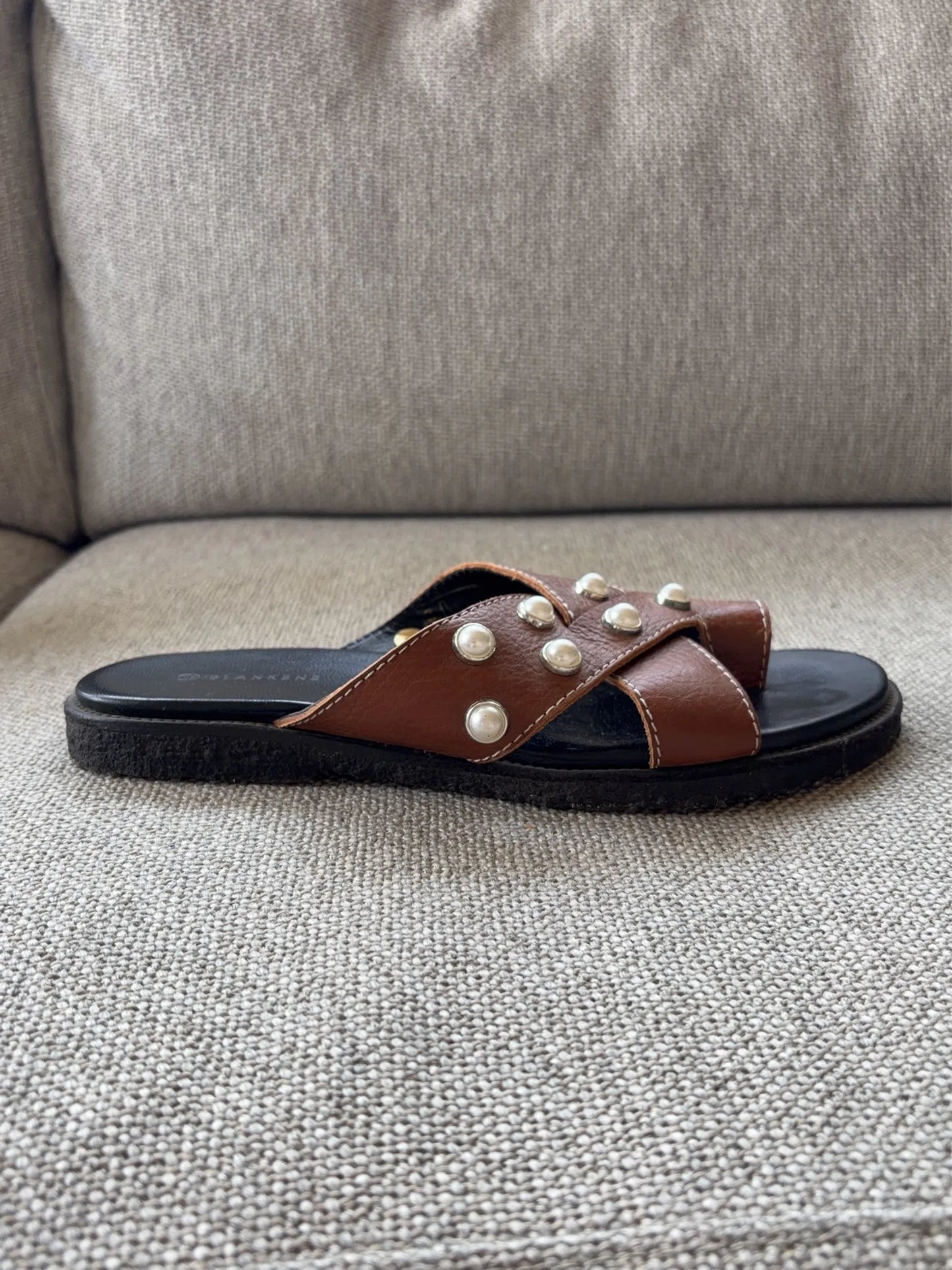 Blankens The Mette Brown Eco Leather With Pearls-skinnsandaler