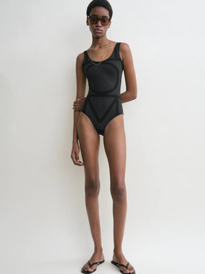 Toteme Monogram Swimsuit Black-baddräkt NWT