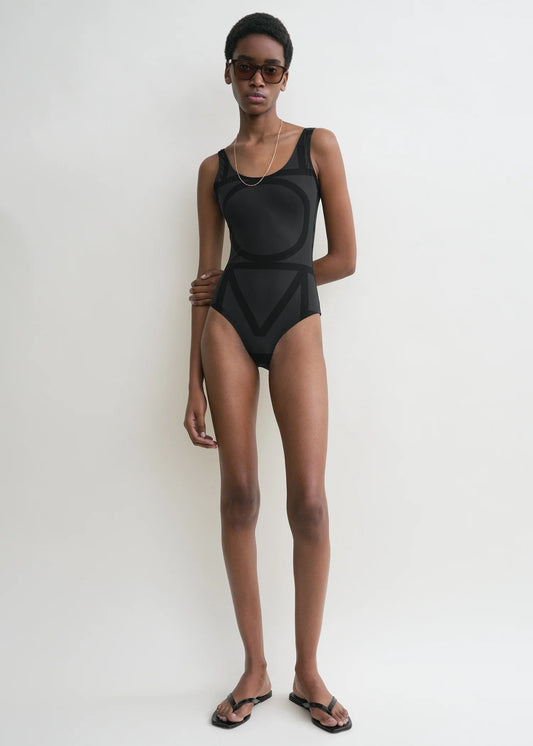 Toteme Monogram Swimsuit Black-baddräkt NWT