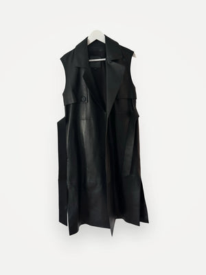 Massimo Dutti Longline Nappa Leather Waistcoat-skinnväst NWOT