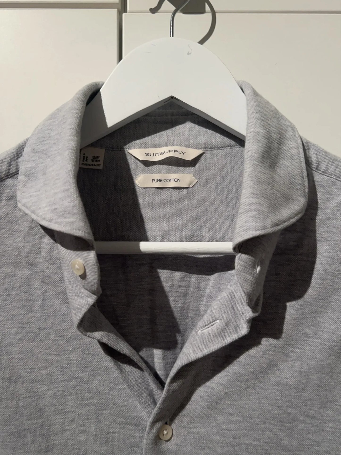 Suitsupply Men Long Sleeve Pure Cotton Extra Slim Fit Light Gray Shirt
