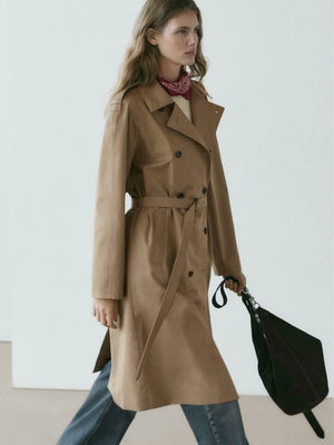 Massimo Dutti Double-breasted Button Trench With Belt-trenchcoat NWOT