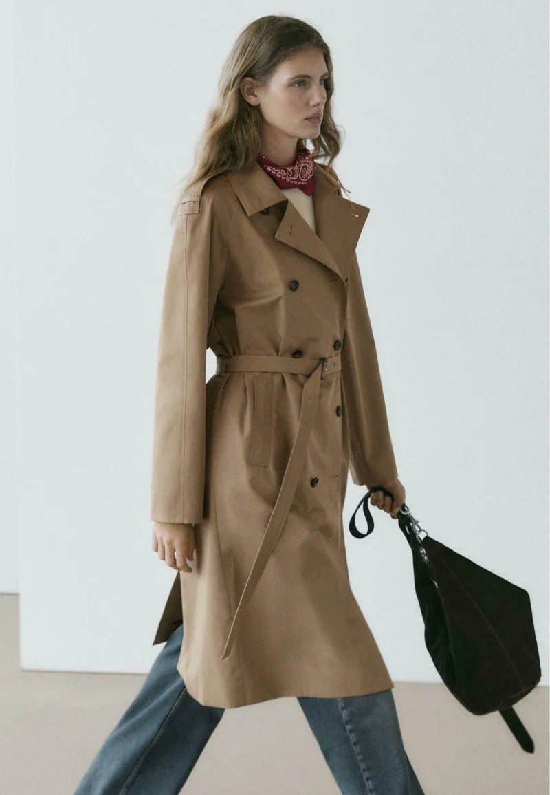 Massimo Dutti Double-breasted Button Trench With Belt-trenchcoat NWOT