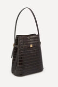 Toteme Croco-embossed Bucket In Dark Brown-skinnaxelremsväska