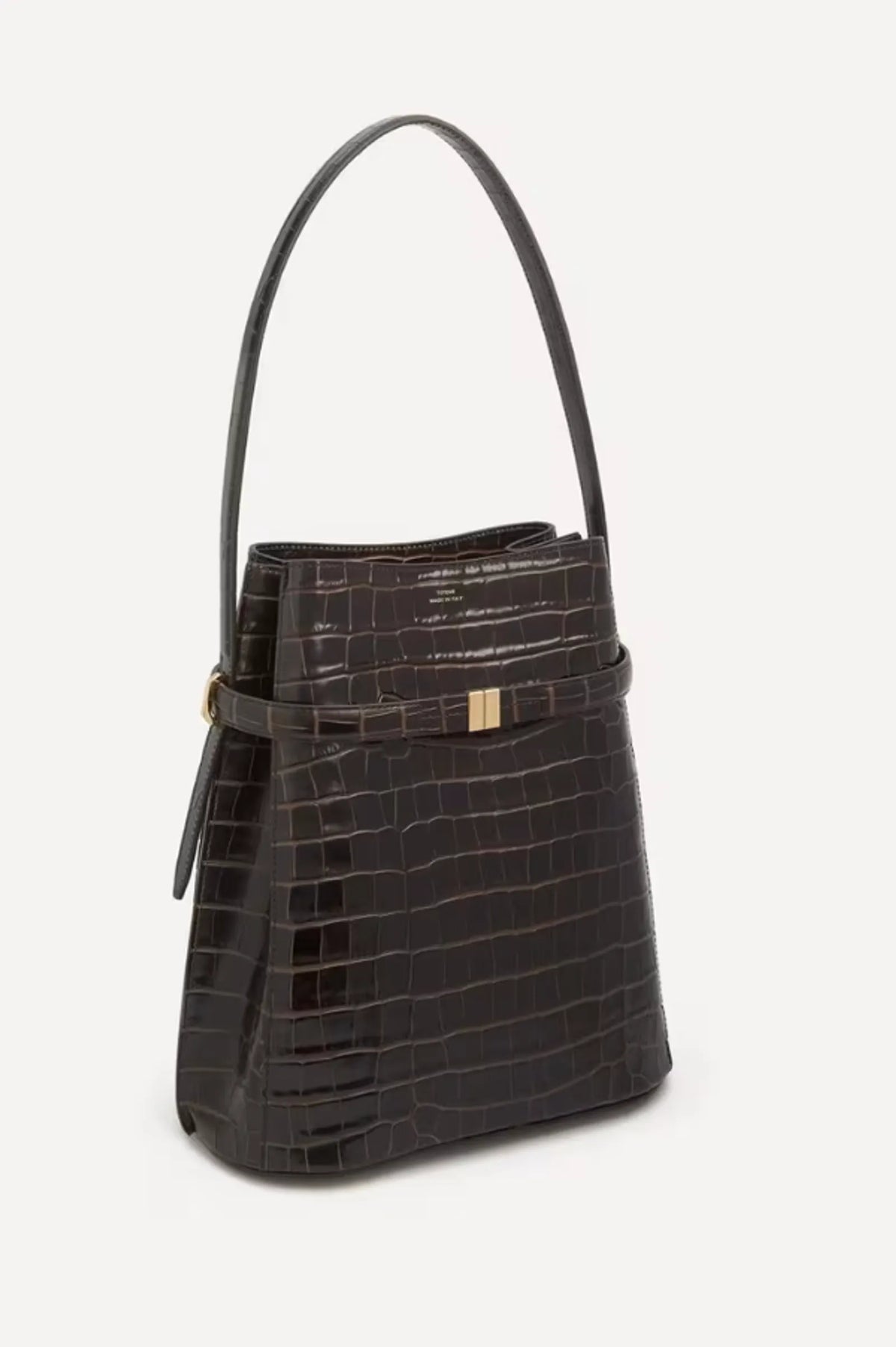 Toteme Croco-embossed Bucket In Dark Brown-skinnaxelremsväska