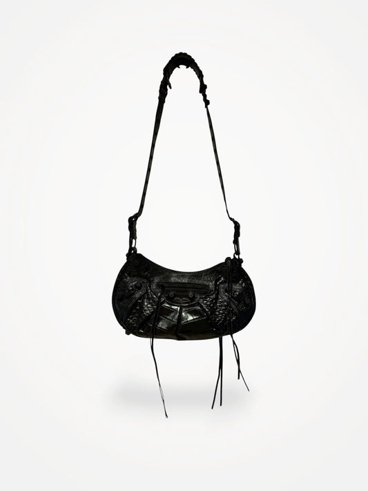 Balenciaga Le Cagole All Black Leather Handbag-skinnaxelremsväska