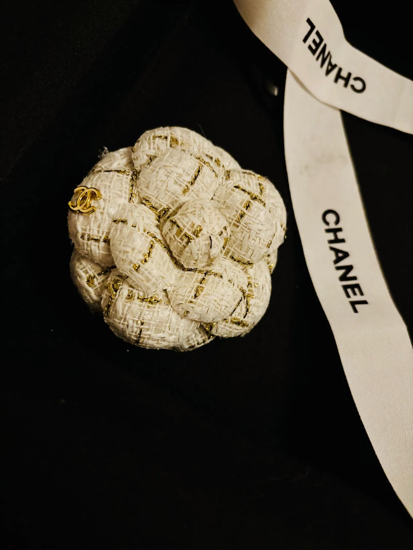 Chanel Tweed Camellia Cc Brooches Brooch