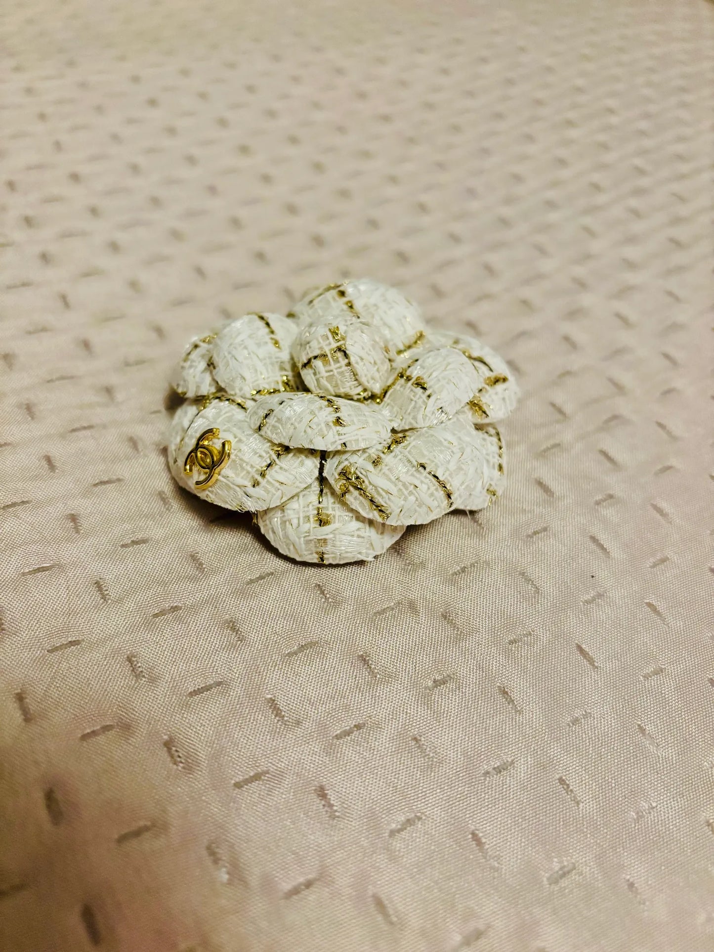 Chanel Tweed Camellia Cc Brooches Brooch