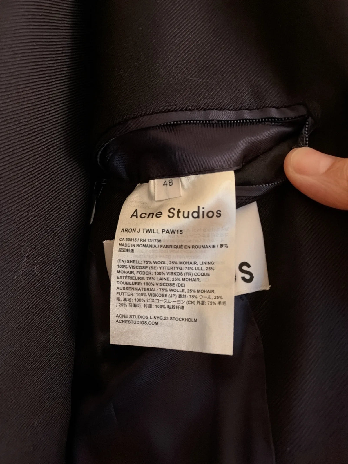 Acne Studios Aaron-ullkostym NWOT