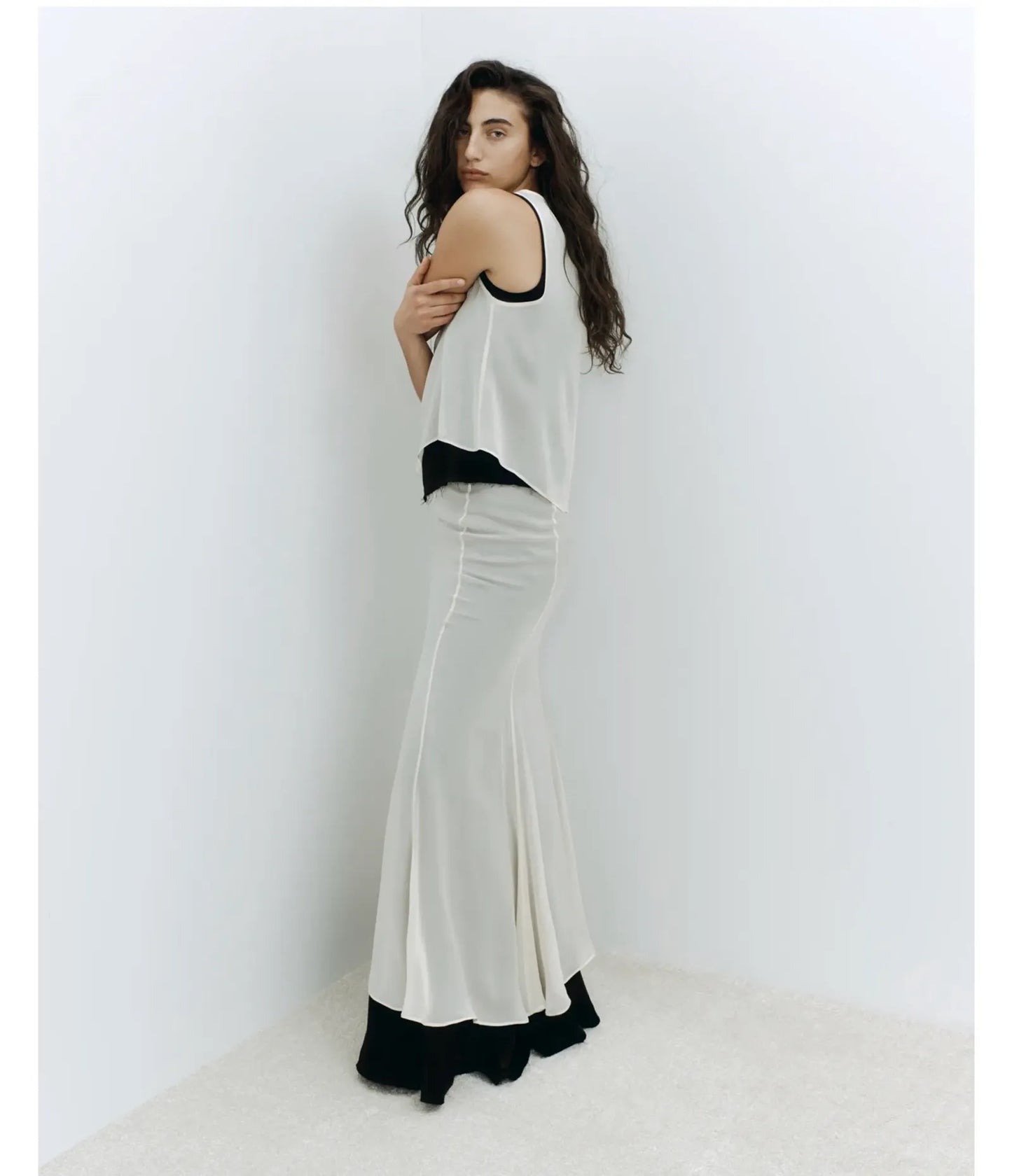 Dagmar Chiffon Maxi Cream/white/black Skirt