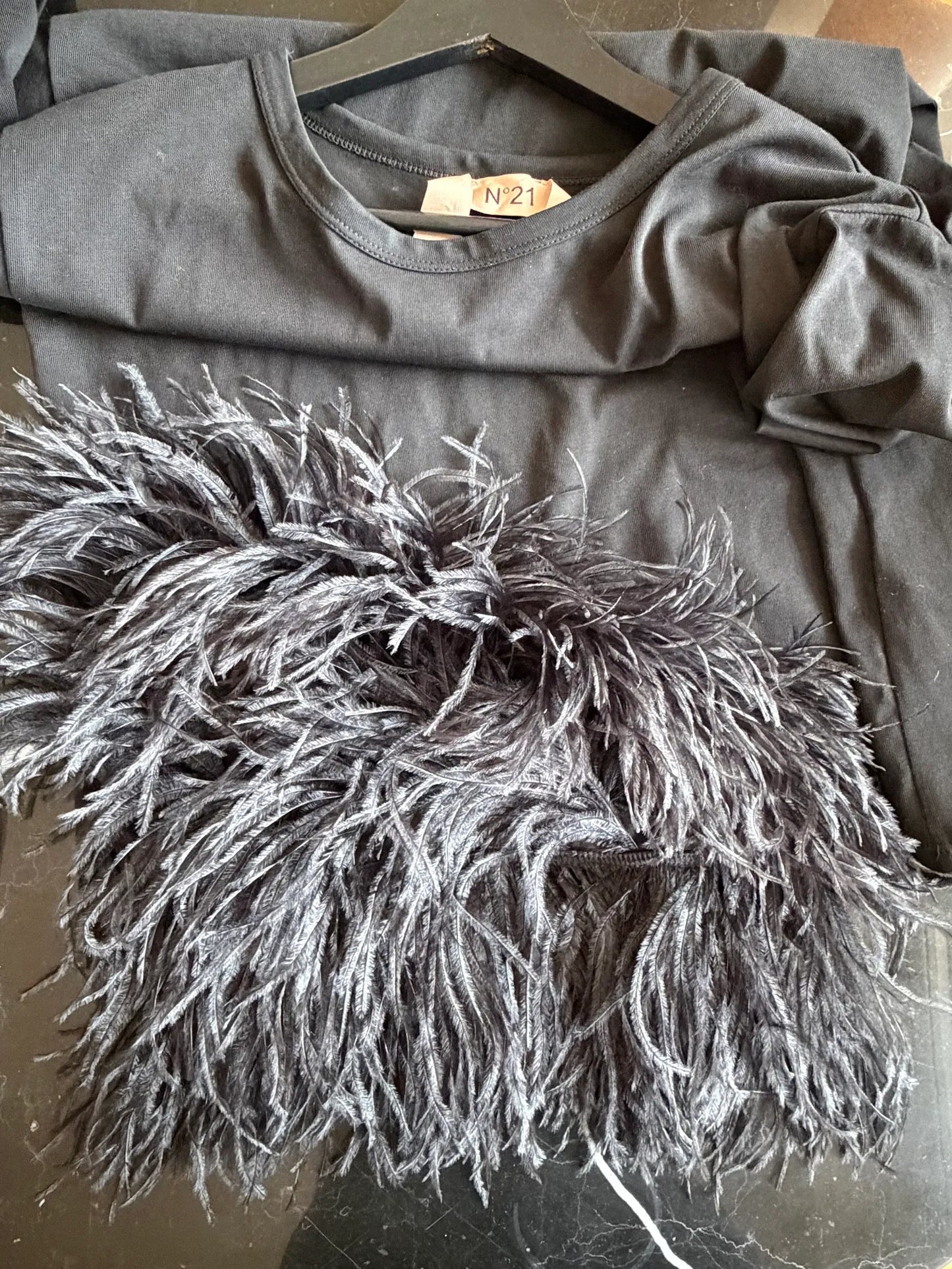 N°21 Feather-trimmed Cotton , 23en2m0f10140539000 T-shirt