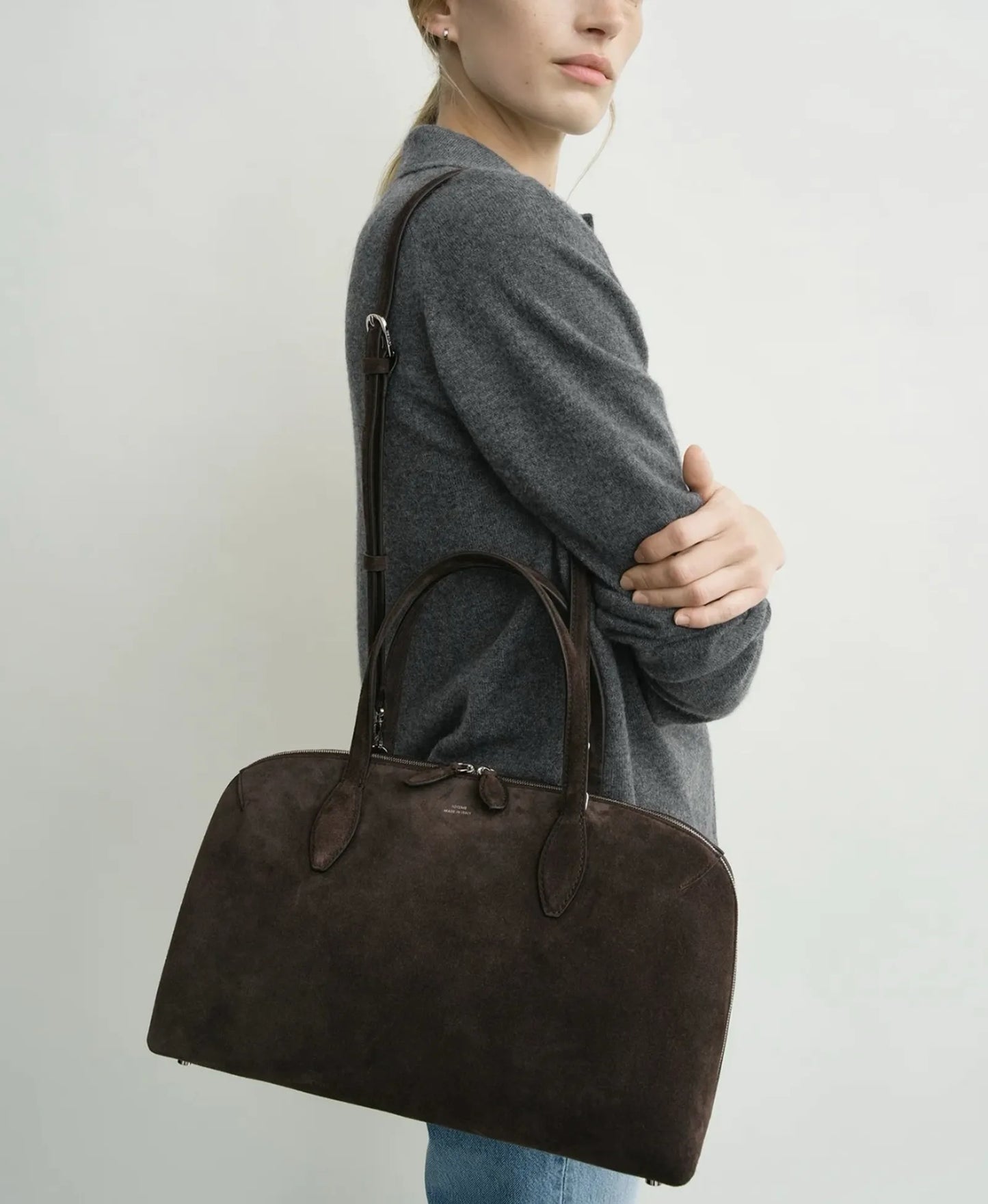 Toteme Medium Suede Day Tote Brown-axelremsväska NWT