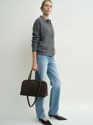 Toteme Medium Suede Day Tote Brown-axelremsväska NWT