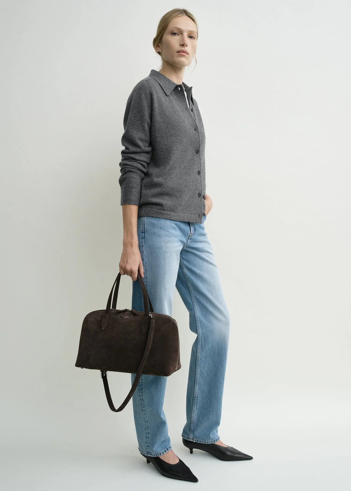Toteme Medium Suede Day Tote Brown-axelremsväska NWT