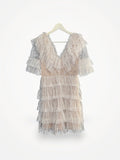 By Malina Sky V- Frill Mini Lace Dress
