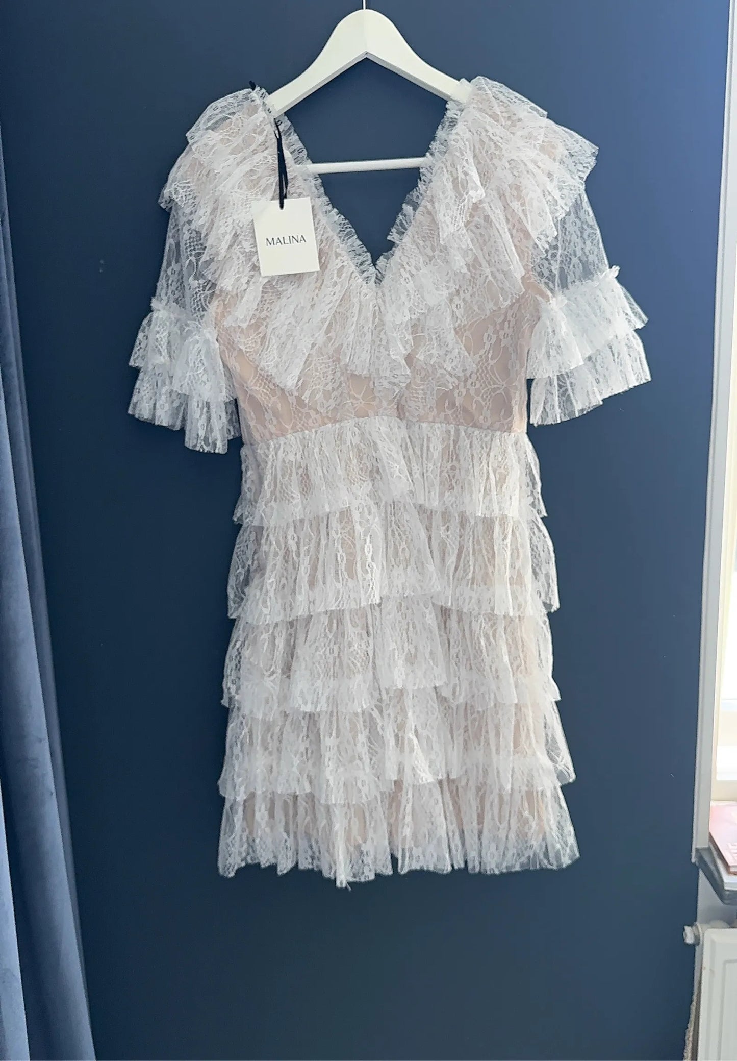 By Malina Sky V- Frill Mini Lace Dress