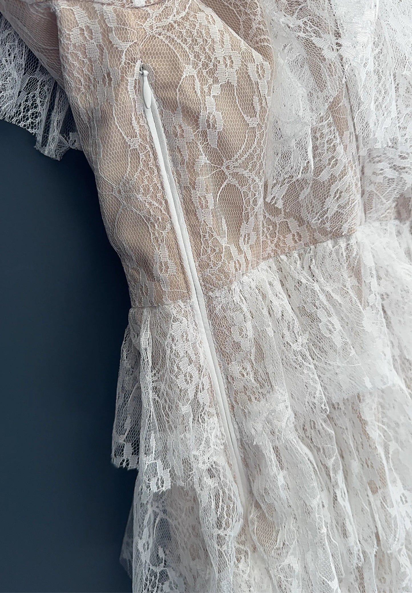 By Malina Sky V- Frill Mini Lace Dress