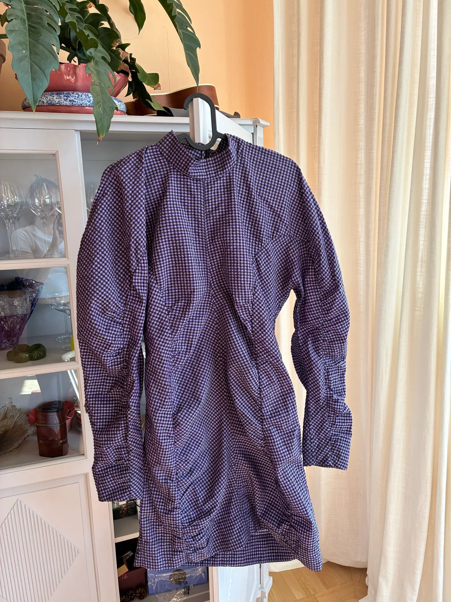Ganni Seersucker Check Mini Dress