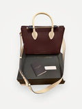 Strathberry Midi Tote Handle Tricolour Leather In Burgundy/vanilla/navy Handbag
