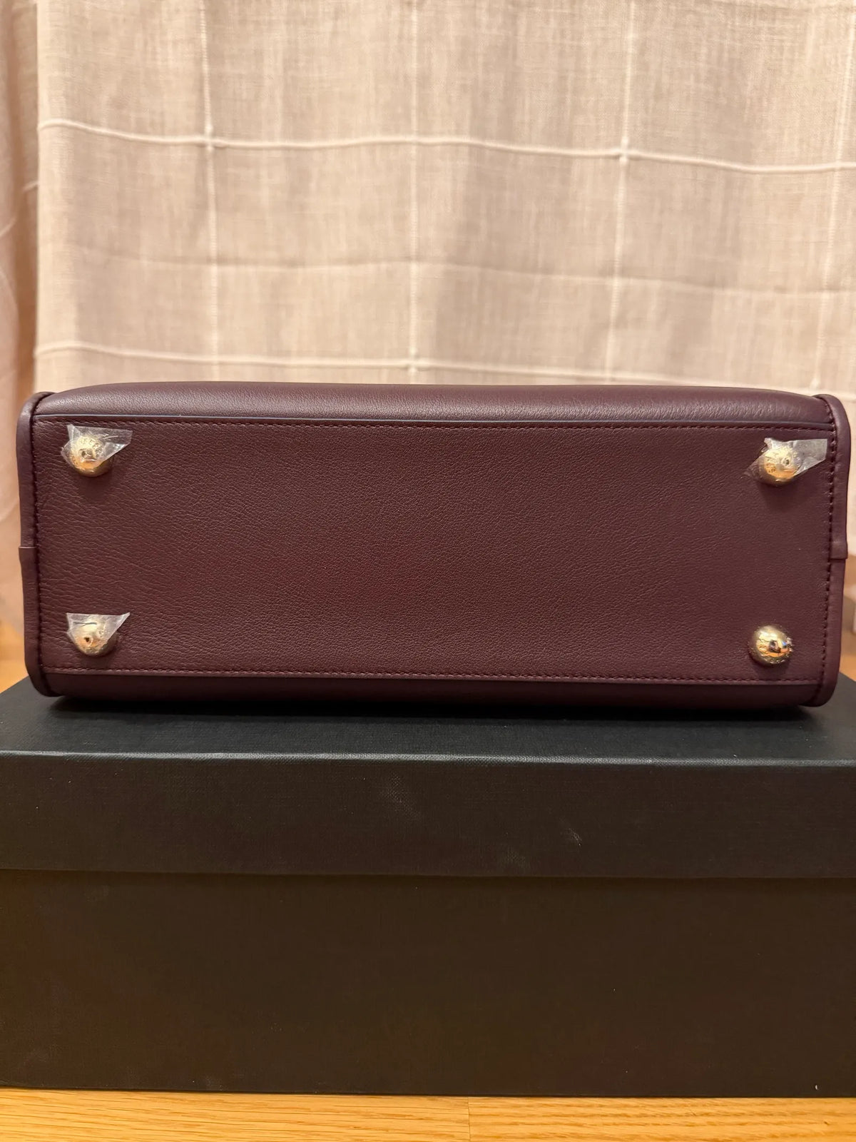 Strathberry Midi Tote Handle Tricolour Leather In Burgundy/vanilla/navy Handbag
