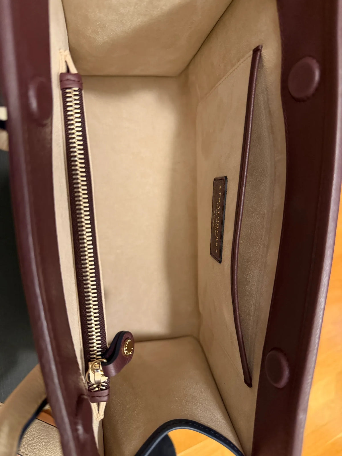 Strathberry Midi Tote Handle Tricolour Leather In Burgundy/vanilla/navy Handbag