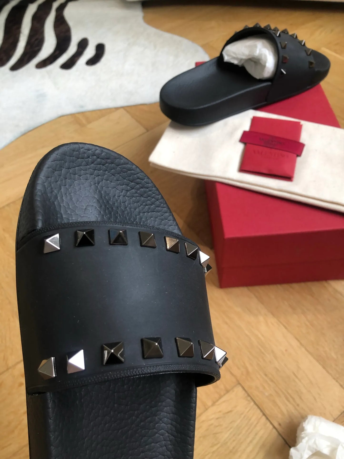 Valentino Rockstud Slides Sandals
