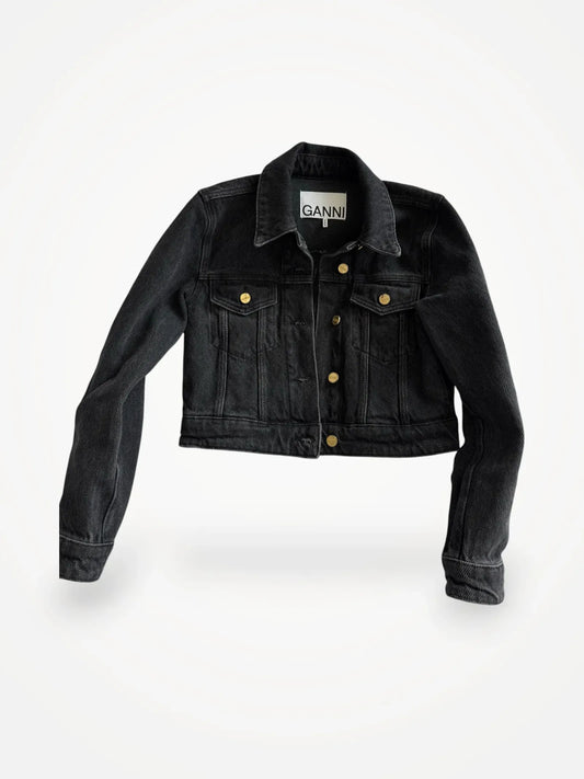 Ganni Heavy Denim Cropped In Washed Black-jacka NWOT