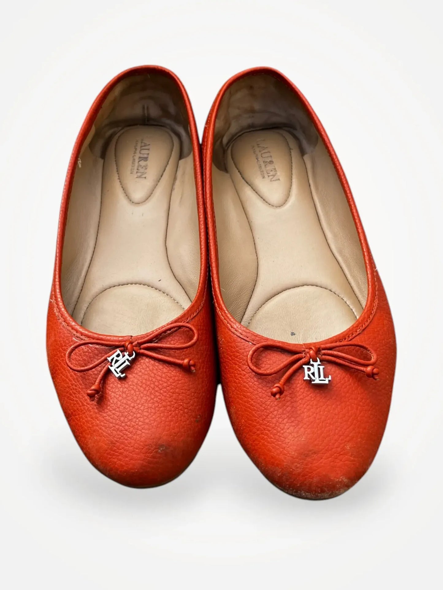 Ralph Lauren Jayna Pebbled Leather Driver Flat - Rust Orange-skinnballerinaskor