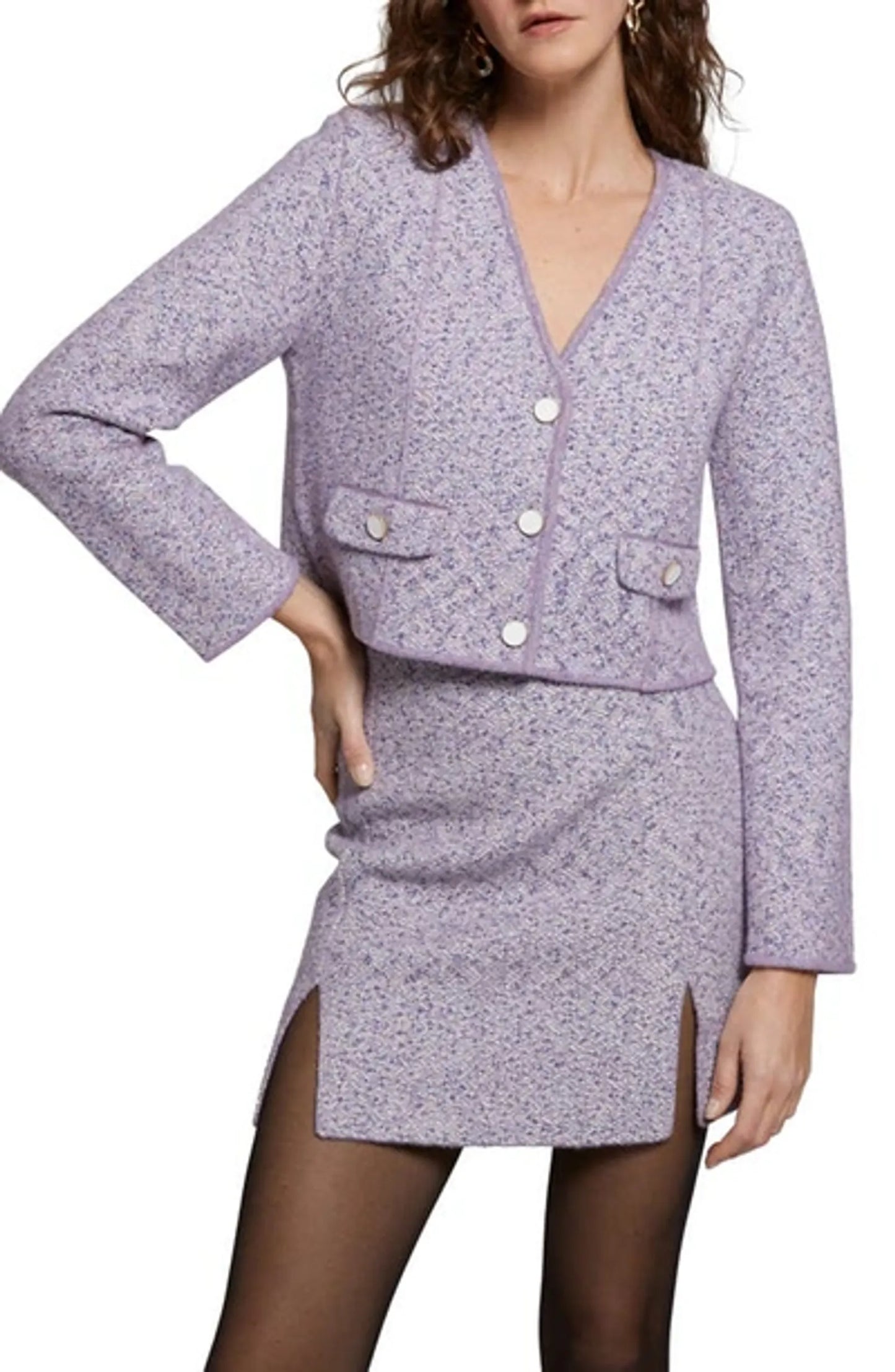 & Other Stories Metallic Tweed Lilac Crop Blazer