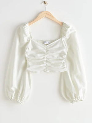 & Other Stories Cropped Puff Sleeve Featuring A Gathered Front, Smocked Back And Sweetheart Neckline. Blouse