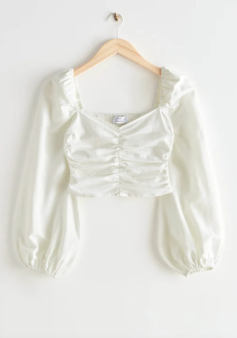 & Other Stories Cropped Puff Sleeve Featuring A Gathered Front, Smocked Back And Sweetheart Neckline. Blouse