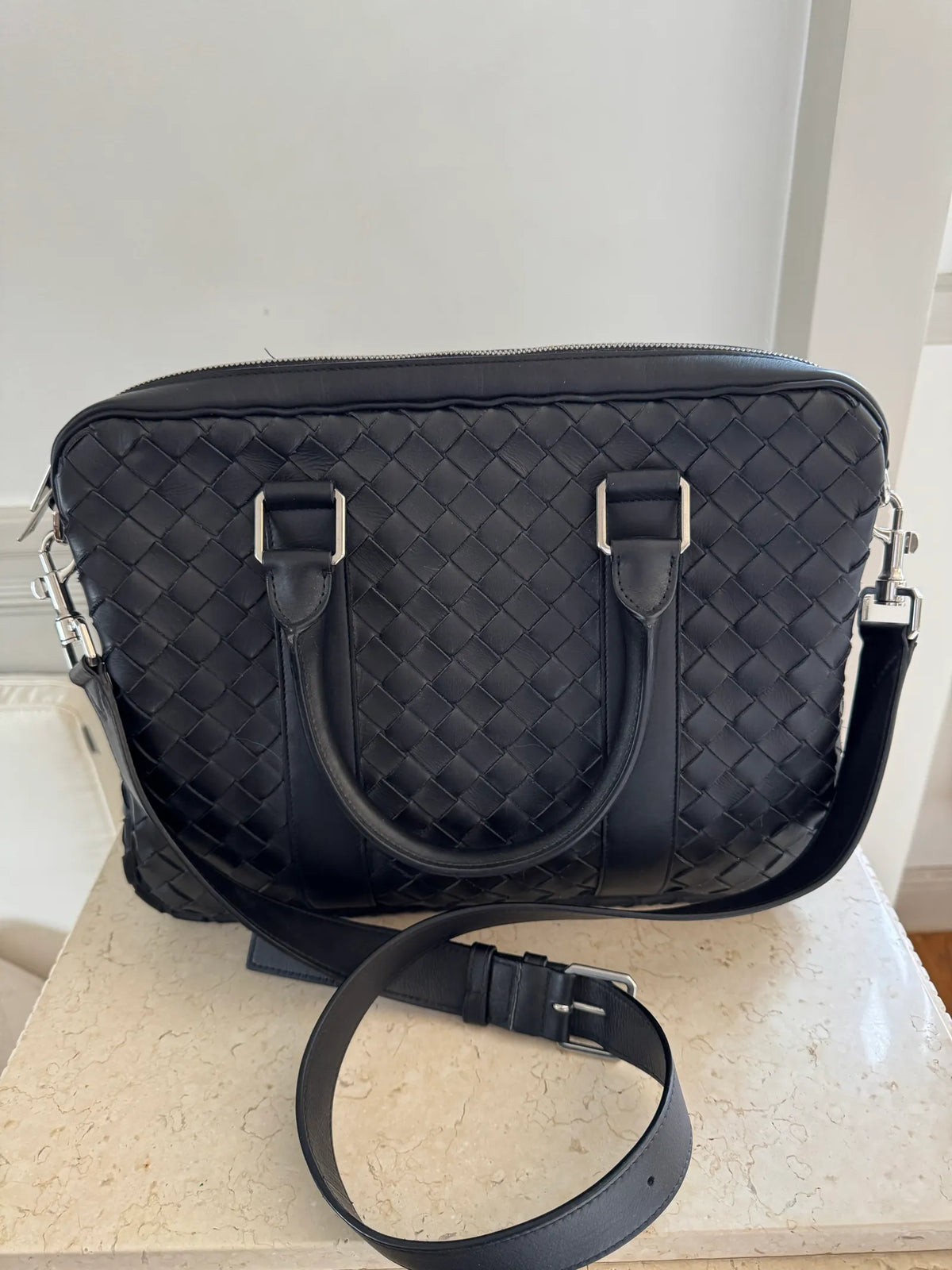 Bottega Veneta Slim Intrecciato Leather Briefcase With Strap Computer case