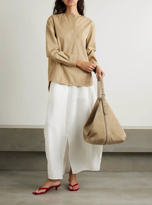 Toteme Collarless Cotton Twill-blus NWT