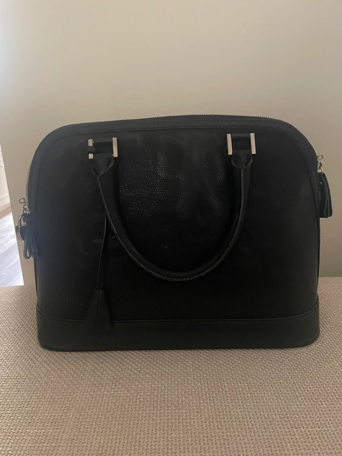 Aspinal Of London Hepburn Black Lizard Handbag