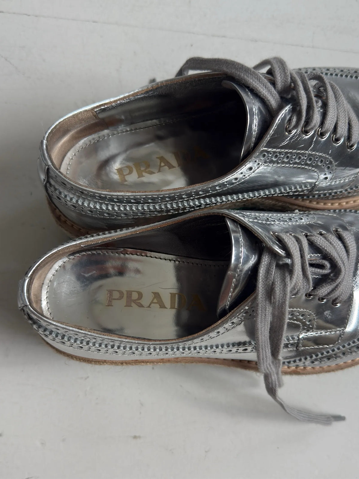 Prada Calzature Donna Round-toe Lace-up Shoes-skinnskor