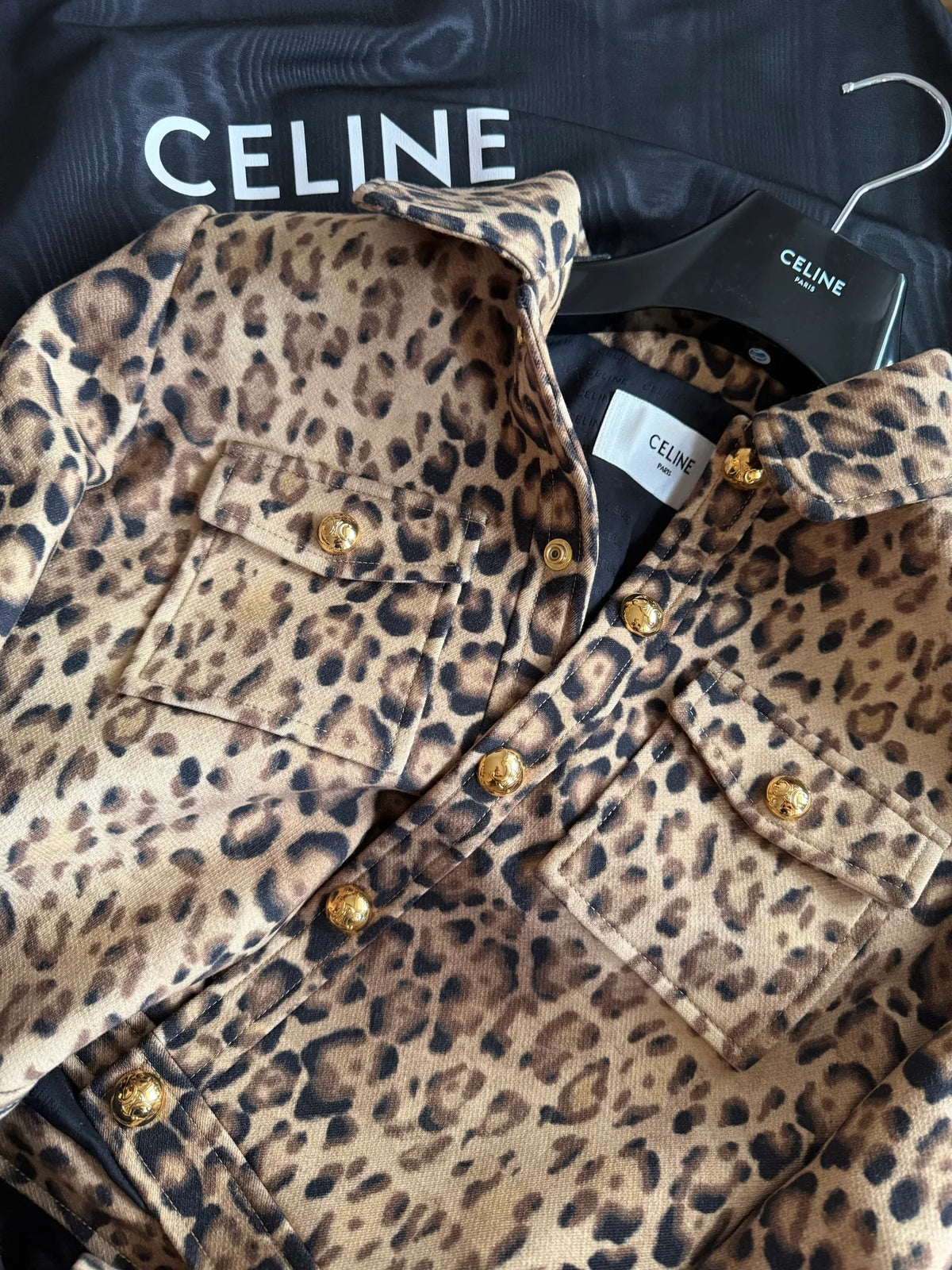 Céline Trucker In Double Wool – Leopard-jacka NWOT