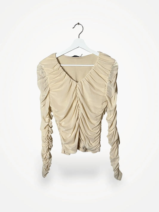 NA-KD Ruched Long Sleeve Mesh Blouse