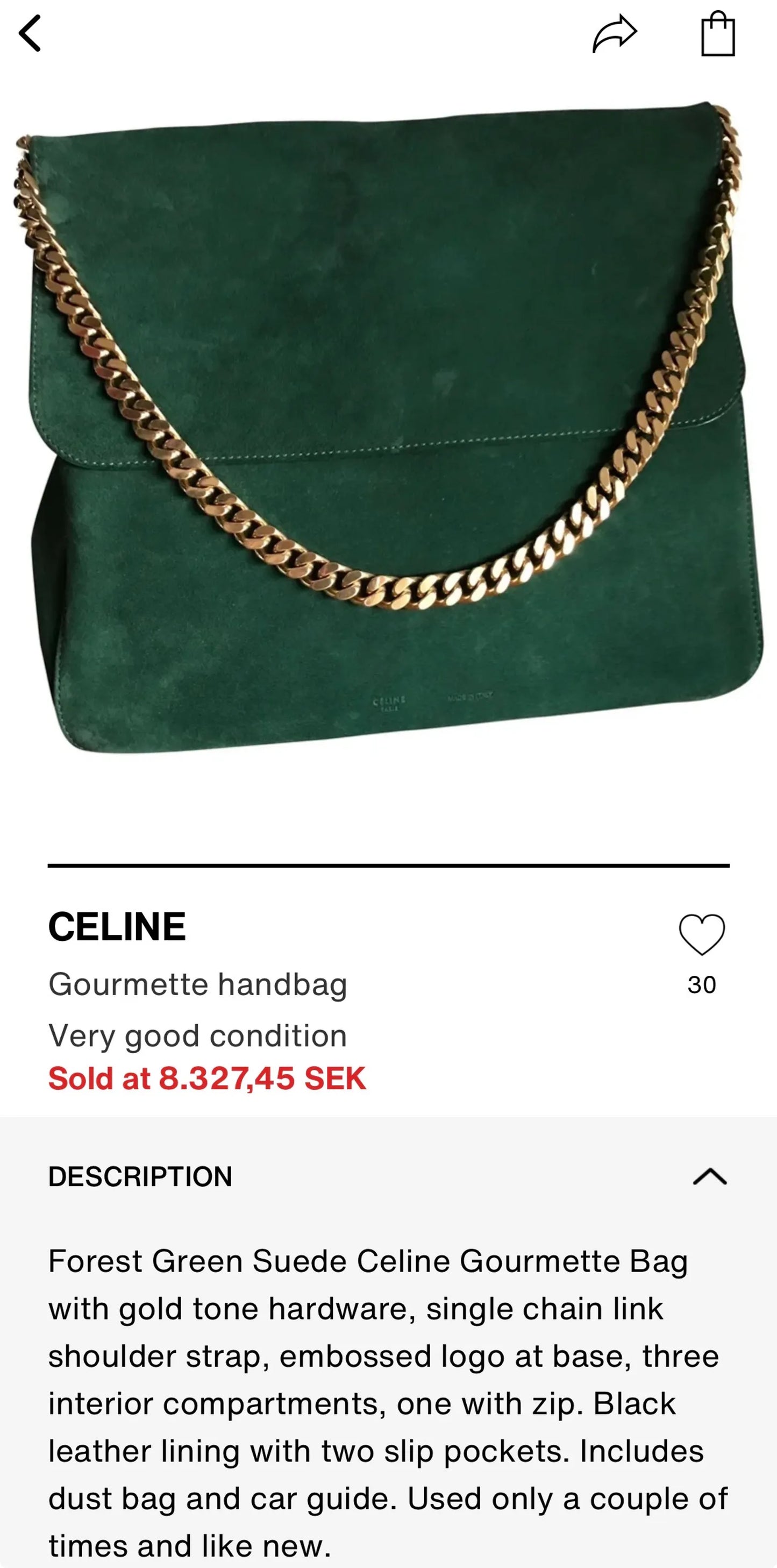 Céline Gourmette Suede Green Shoulder bag