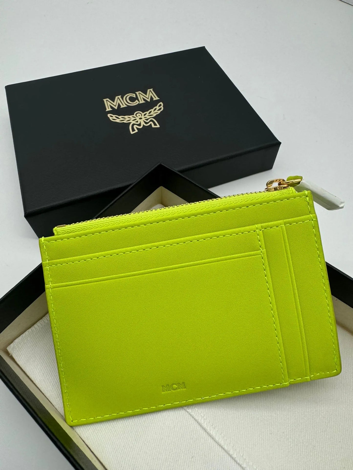 Mcm Neon Green Mode Travia Card Case-skinnplånbok NWT
