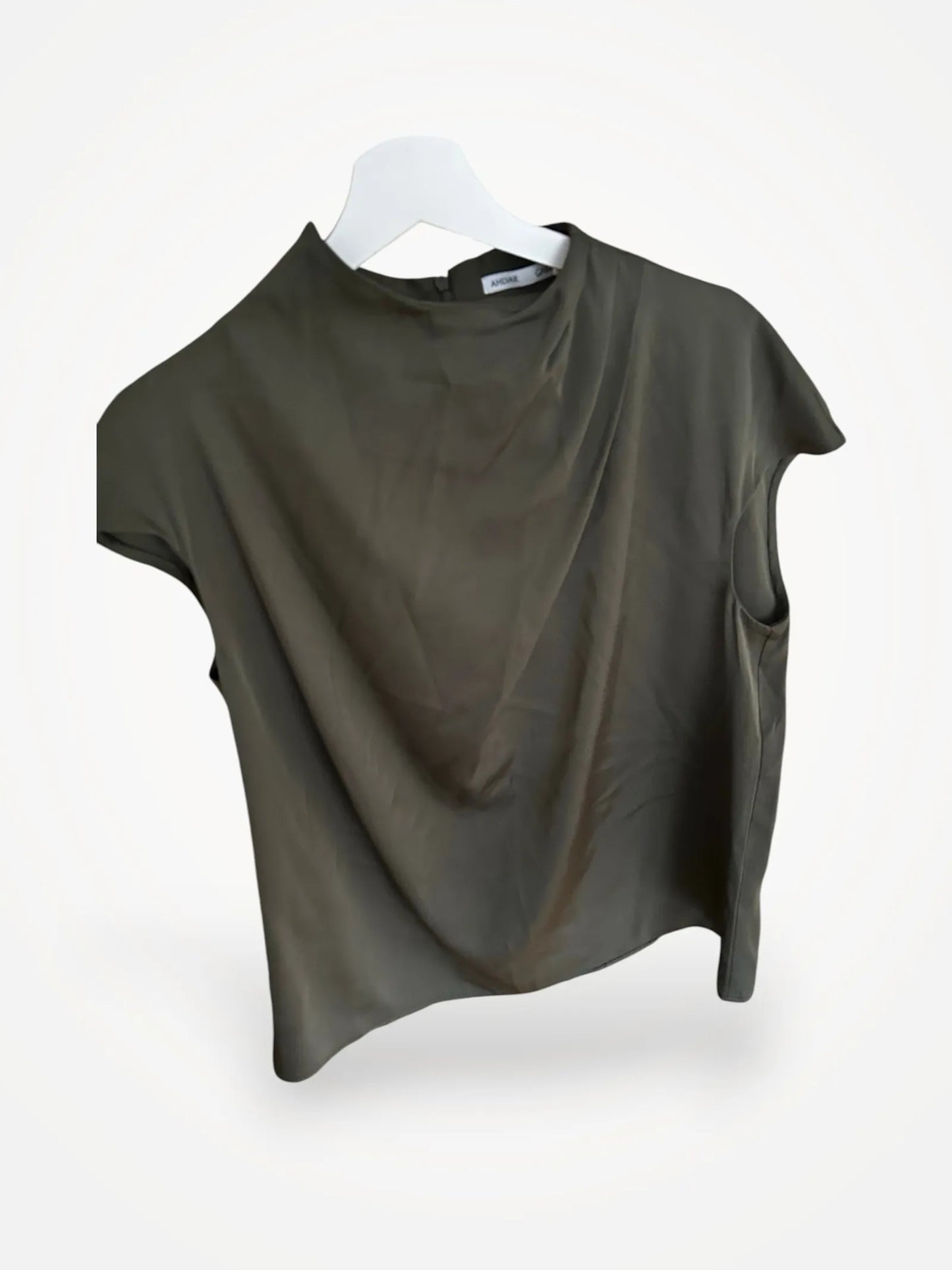 Ahlvar Gallery Lima Silk Olive Green-sidenblus NWT