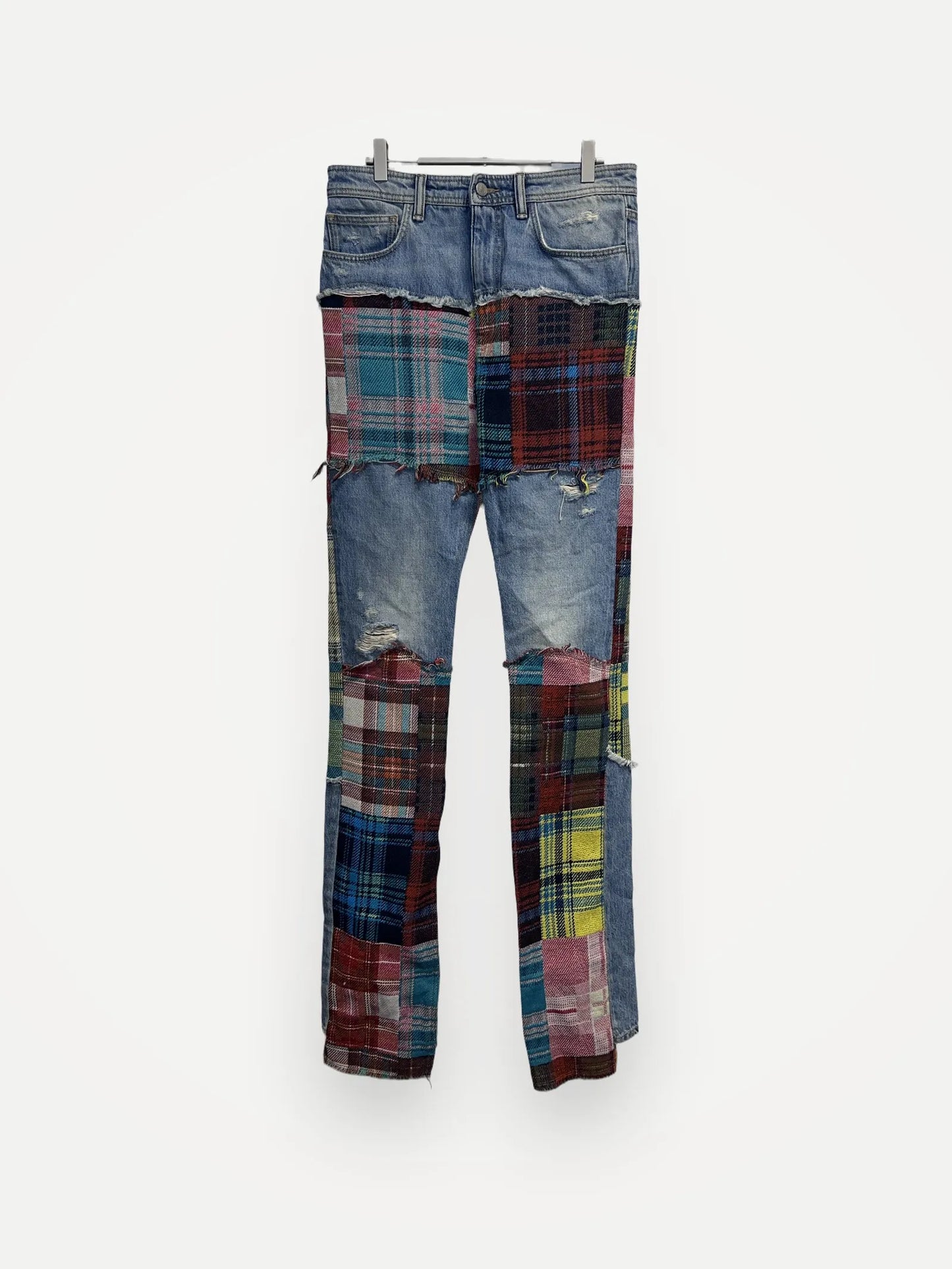 Acne Studios Denim Tartan Patchwork In Mid Blue-jeans NWOT
