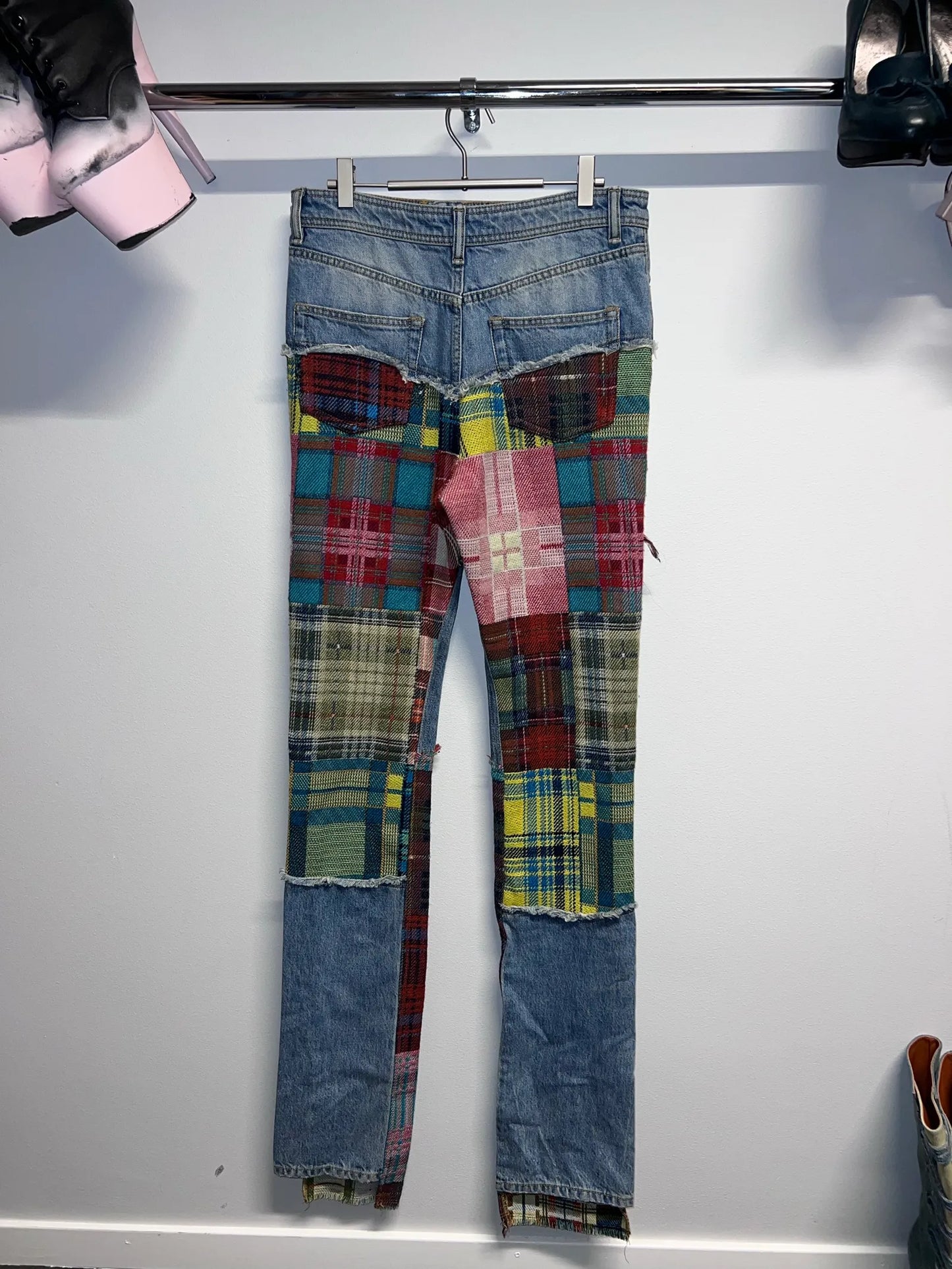 Acne Studios Denim Tartan Patchwork In Mid Blue-jeans NWOT